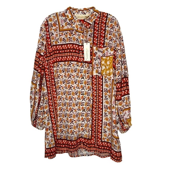Jen’s Pirate Booty Multi Print Roma Lockhart Tunic Top in Roma Gold Sz S - Picture 1 of 14